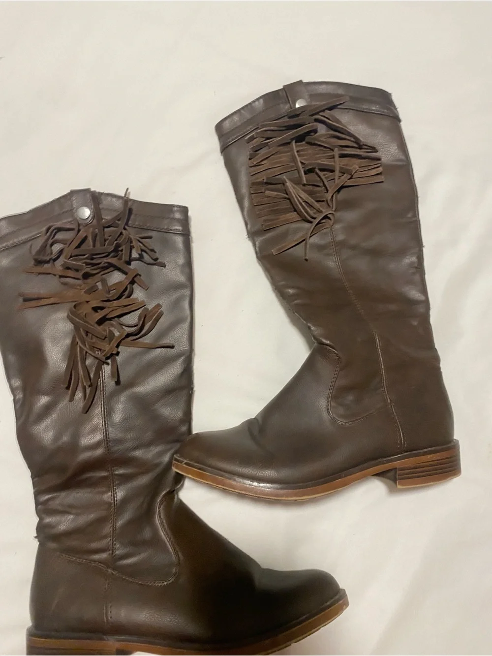 Women's Brown Fringe and Leather Tall Knee High Boots Southern Look